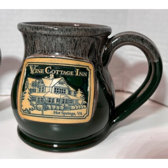 Deneen Pottery Lot of 3 Mugs Cozy Inns Brown Green Handmade USA Round - Picture 5 of 7
